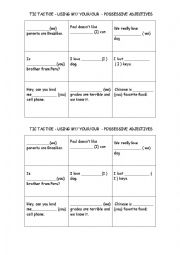 English Worksheet: TIC TAC TOE