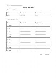 English Worksheet: Irregular verb test 2 (past simple & past participle)