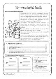 English Worksheet: My wonderful family