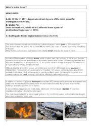 English Worksheet: Natural Disasters- Whats in the news?
