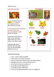 English Worksheet: AUTUMN LEAVES (a poem)