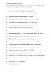 English Worksheet: An Interview with Paul Mcartney