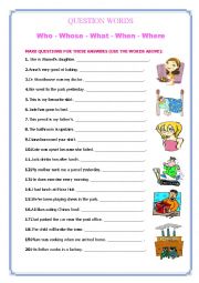 English Worksheet: Make Questions for these Answers