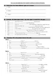 English Worksheet: If clauses Type I, II, III  conditional clauses
