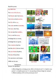 English Worksheet: ALL FOR YOU (a poem)