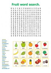 English Worksheet: Fruit word search