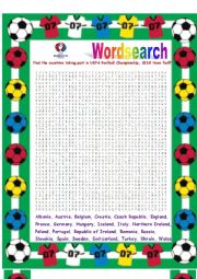 English Worksheet: UEFA Football Championship 2016 Word search