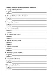 English Worksheet: Present Simple: Negations & Questions