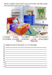 English Worksheet: What is there in the room?