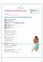English Worksheet: A whole new wold Listening comprehension