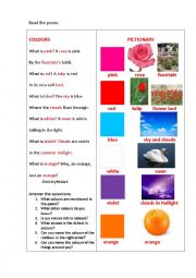 English Worksheet: COLOURS (a poem)