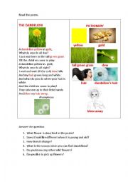 English Worksheet: DANDELION (a poem)