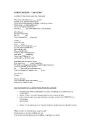English Worksheet: JOHN LEGEND Song. Present Simple and continuous