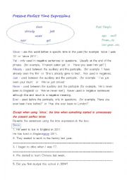 English Worksheet: Present Perfect Time expressions explanation and practice exercises