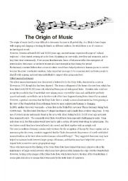 English Worksheet: THE ORIGIN OF MUSIC