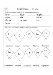 English Worksheet: numbers 1 20