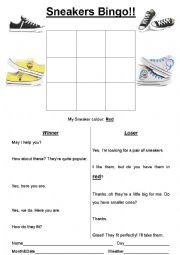 English Worksheet: Sneakers Bingo
