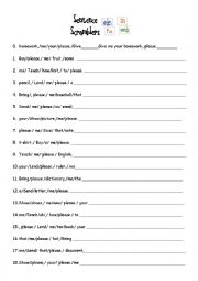 English Worksheet: JHS ESL Scrambled Sentences for buy, bring, show, lend, give and teach