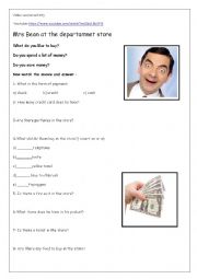 English Worksheet: MrBean goes shopping: video session