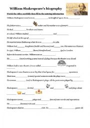 English Worksheet: William Shakespeares biography