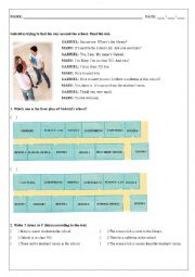 English Worksheet: PARTS OF THE SCHOOL / PREPOSTIONS OF PLACE / THERE TO BE (SHORT ANSWERS)