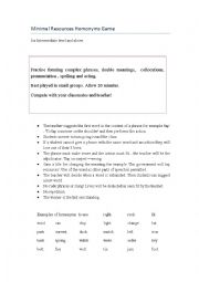 English Worksheet: Minimal Resources Homonyms Game