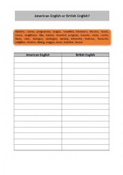 English Worksheet: American English or British English
