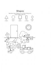 English Worksheet: Wheres Spot? Revision of SHAPES and COLOURS