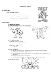 English Worksheet: FILM: Monster University Activities