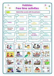 English Worksheet: Hobbies and free time activities Part 1