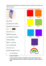 English Worksheet: ROY G. BIV (a poem)