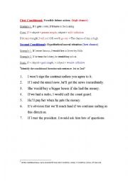 English Worksheet: 1st and 2nd Conditional Structure