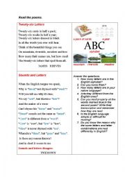 English Worksheet: LETTERS AND SOUNDS (2 poems)