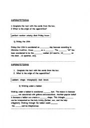 English Worksheet: Superstitions (origin)