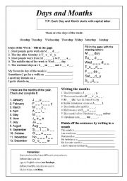 English Worksheet: Days and Months