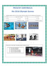 English Worksheet: Present contionous - sports olympics 2016