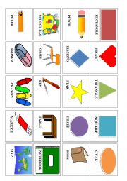 English Worksheet: SCHOOL SUPPLY & SHAPES GAME