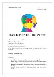 English Worksheet: Describe peoples personalities