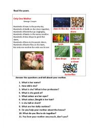 English Worksheet: ONLY ONE MOTHER (a poem)