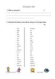 English Worksheet: Antonyms Test