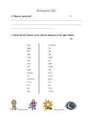 English Worksheet: Antonyms Test - Mid Range