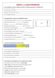 English Worksheet: object pronoun and personal pronoun