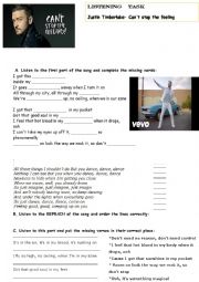 English Worksheet: Justin Timberlake- Cant stop the feeling