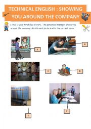 English Worksheet: Technical English: Showing you around your new company: vocabulary, draw the plan of the company, perform a role play. KEY included.