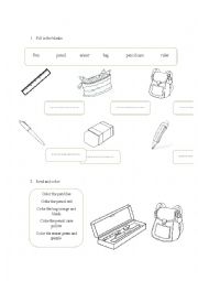 English Worksheet: school things and colors