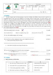 English Worksheet: Test for 8th form students