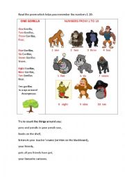 English Worksheet: ONE GORILLA