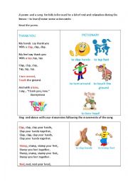 English Worksheet: THANK YOU (a poem and a song)