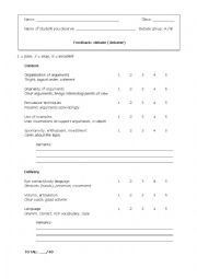 English Worksheet: Feedback sheet debater 