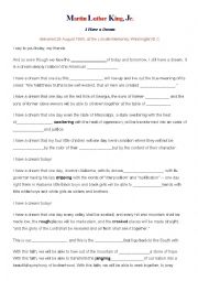English Worksheet: I have a dream MLK worksheet
